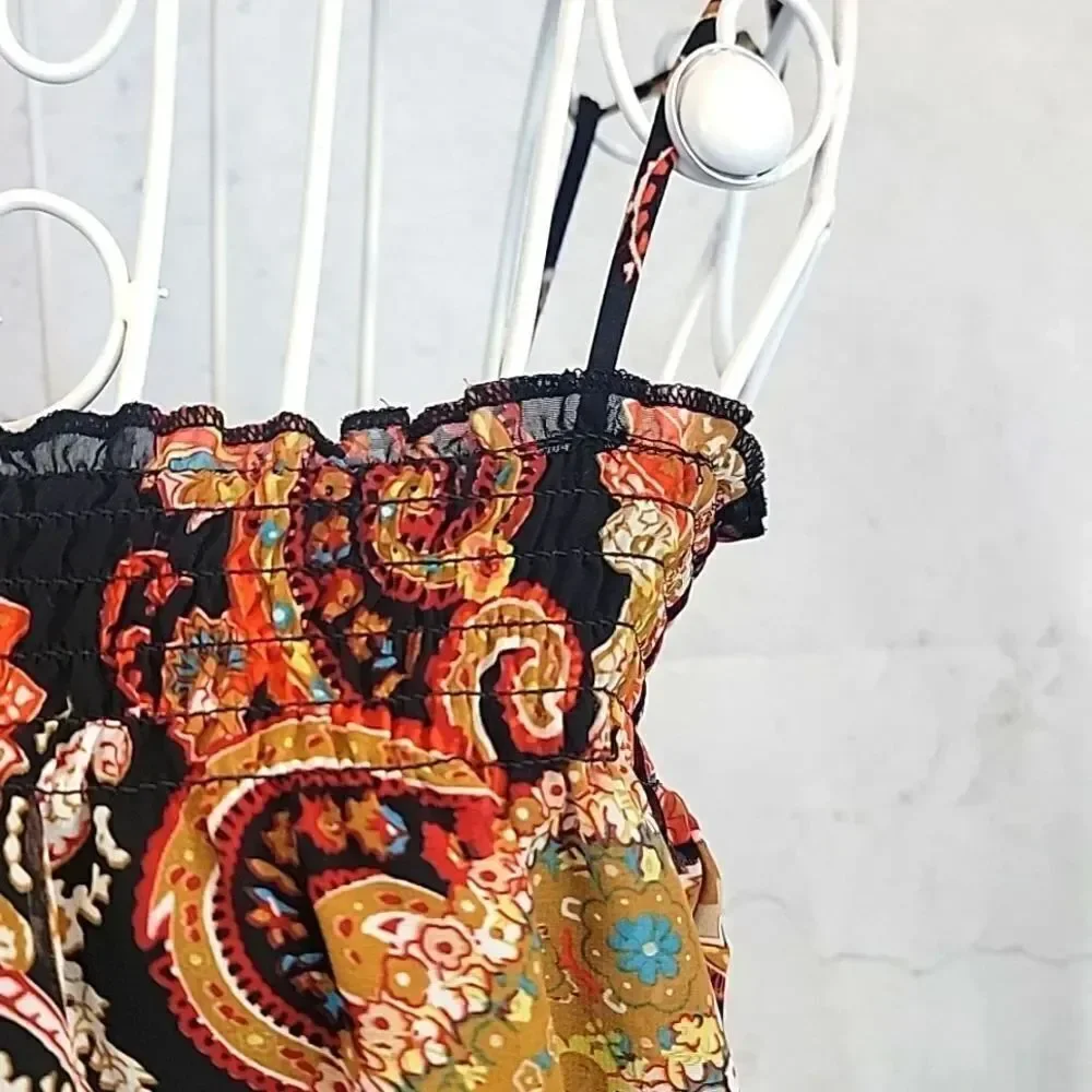 Trixxi Floral Square Top Boho Paisley Print Womens Size M